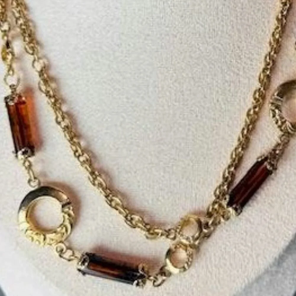 Vintage Sarah Coventry Gold Tone Amber Long Necklace Necklace